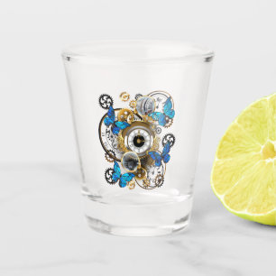 Verre A Shot Gears of Steampunk and Blue Butterflies
