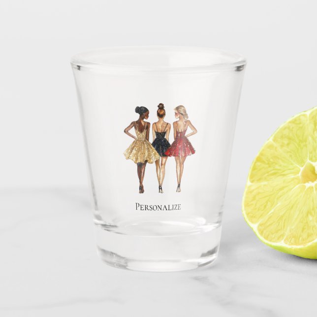 Verre A Shot Girls in Glam Gold Black Red Dresses (Devant)