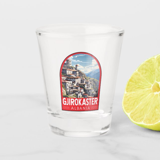 Verre A Shot Gjirokaster Albanie Travel Art Vintage (Devant)