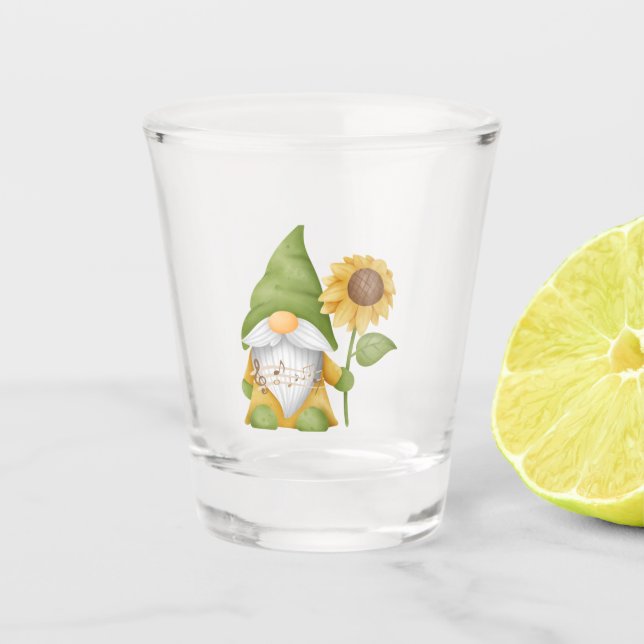 Verre A Shot Gnome tenant un tournesol sur un  (Devant)