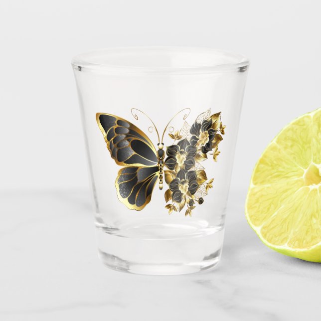 Verre A Shot Gold flower Butterfly with Black Orchid (Devant)
