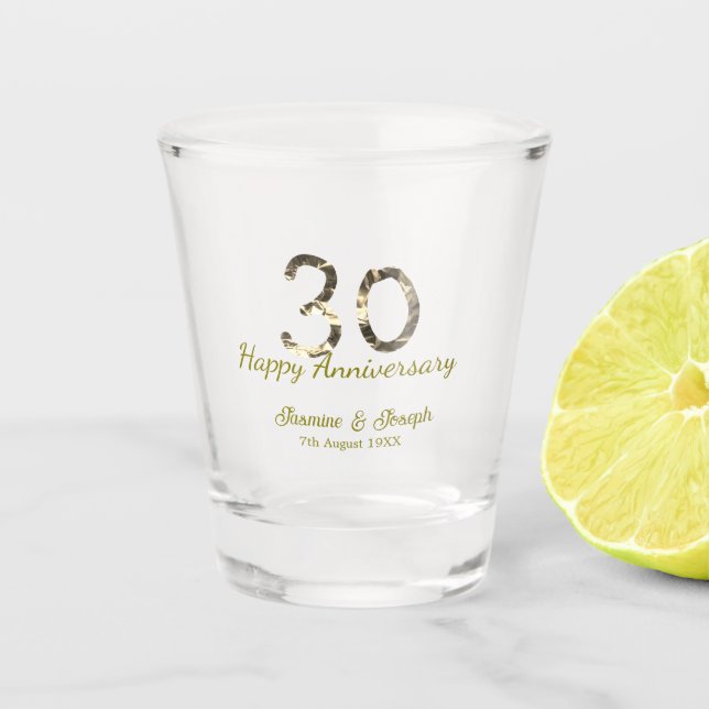 Verre A Shot Golden Metallic 30th Happy anniversary add name (Devant)