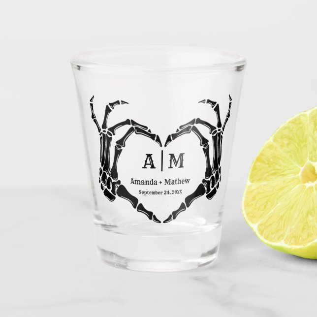 Verre A Shot Gothic Halloween Skull Hand Heart Black Wedding (Devant)