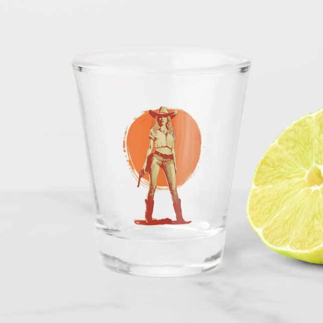Verre A Shot Gras Retro Western Cowgirl Bachelorte (Devant)