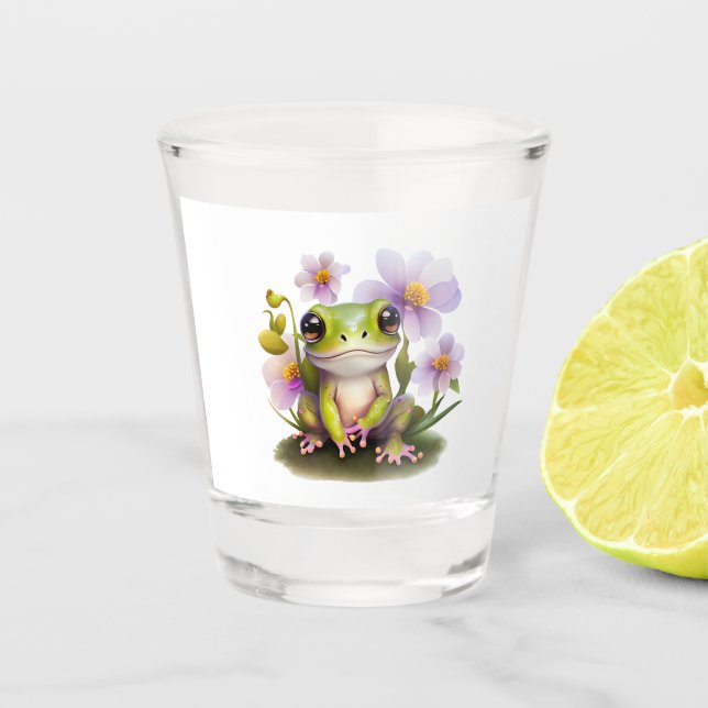 Verre A Shot Grenouille mignonne en fleurs (Devant)