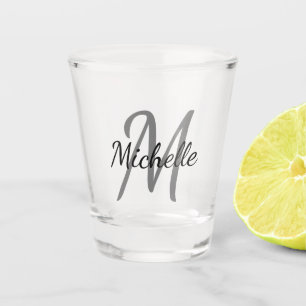 Verre A Shot Gris & Noir Simple Monogramme Classique tendance