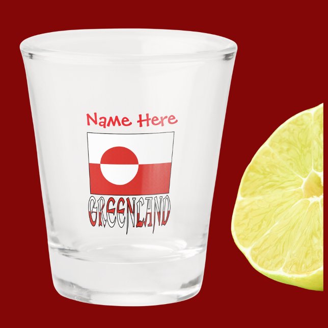 Verre A Shot Groenland Groenland Drapeau Personnalisation rouge (Shot glass has Greenlander flag with word GREENLAND below in flag colors. Add name above.)