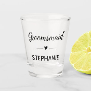 Verre A Shot Groomsmaid Mariage Monogramme Script noir
