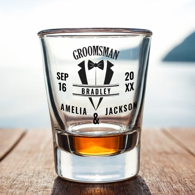 Verre A Shot Groomsman Custom Tuxedo Mariage Faveur Tachée verr (Groomsmen Custom Tuxedo Wedding Favor Shot Glass)