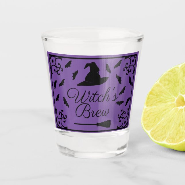 Verre A Shot Halloween Witch's Brew Casquette & Bats (Devant)