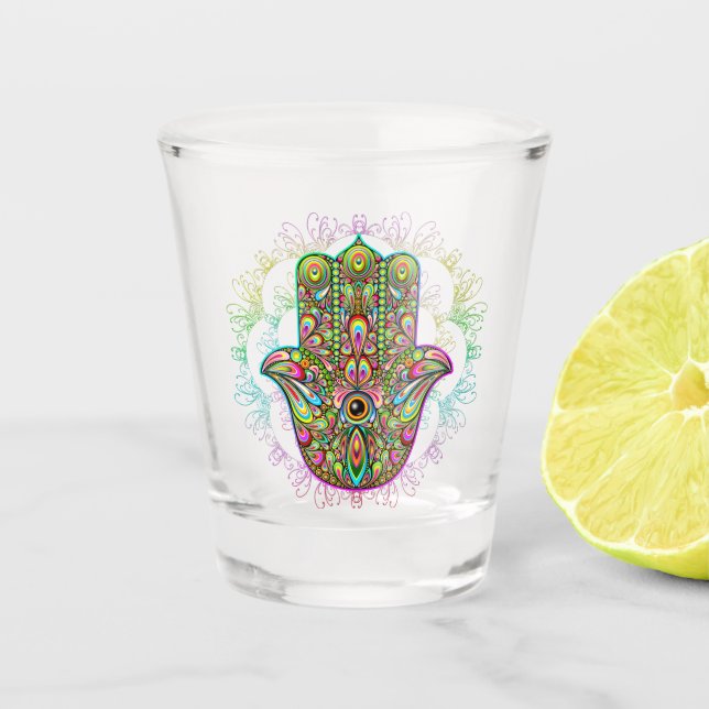 Verre A Shot Hamsa Fatma Main Psychedelic Art (Devant)