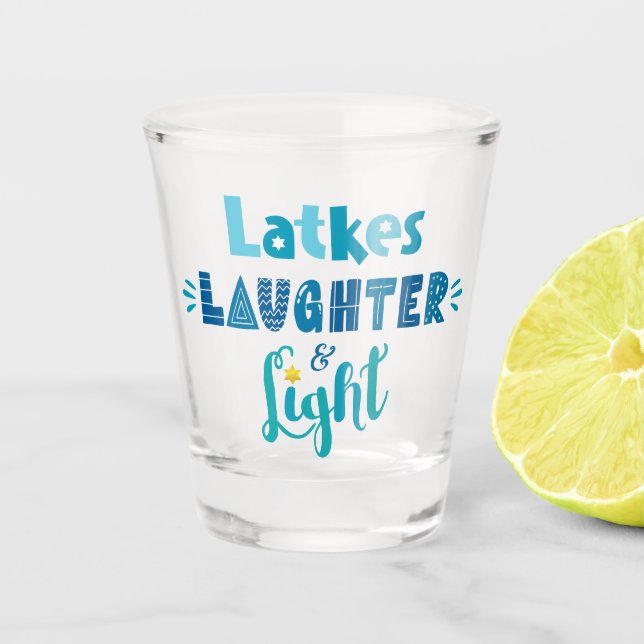 Verre A Shot Hanoukka Latkes Rire Lumière Tirage amusant (Devant)
