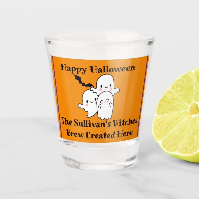 Verre A Shot Happy Halloween Brew Ghost Bat Orange (Devant)