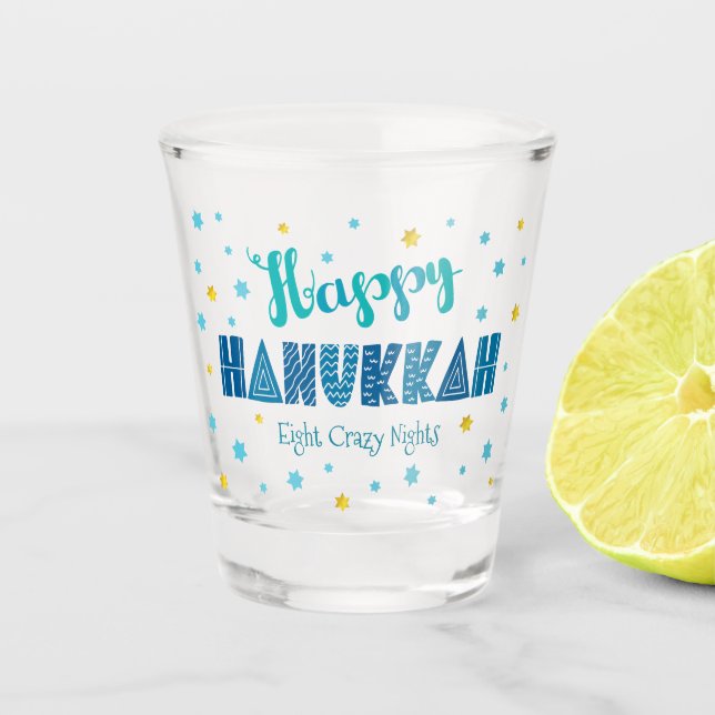 Verre A Shot Happy Hanoukka Bold Funny Typographie Star de Davi (Devant)