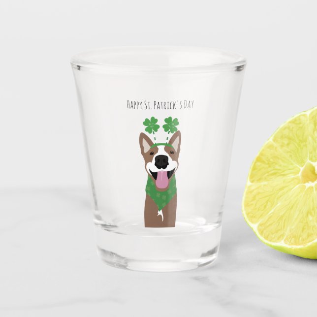 Verre A Shot Happy Jour de la Saint Patrick Brown chien vert (Devant)