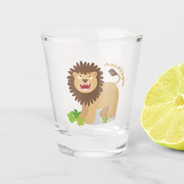 Verre A Shot Happy lion roaring cartoon illustration  (Devant)