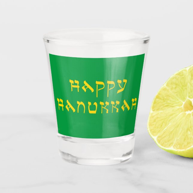 Verre A Shot Heureux Hanoukka saluant l'or (Devant)