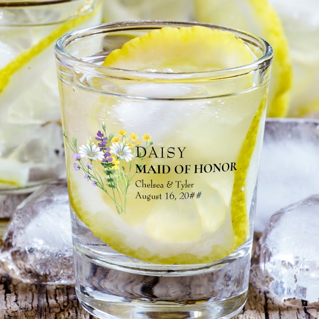 Verre A Shot Homme d'honneur Fleur sauvage Meadow Mariage Perso (Keepsake shot glass for your Maid of Honor with bouquet of wildflowers
)