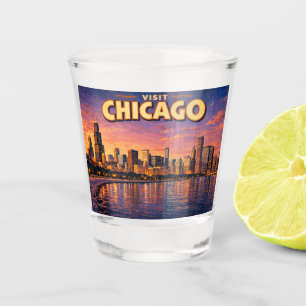 Verre A Shot Horizon de Chicago et lac Michigan au crépuscule