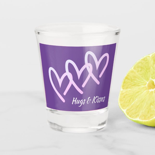 Verre A Shot Hugs & Baisers Purple Coeur Tir (Devant)