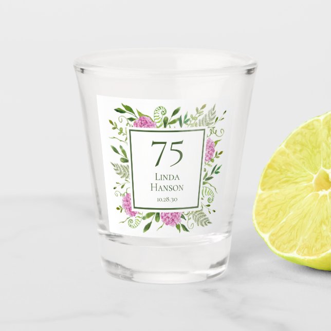 Verre A Shot Hydrangeas roses pour 75e anniversaire (Devant)