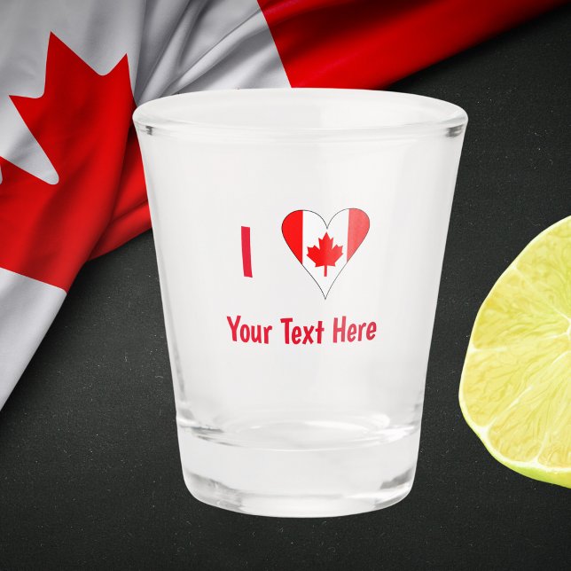 Verre A Shot I (Coeur du drapeau canadien) Votre texte rouge (Créateur téléchargé)