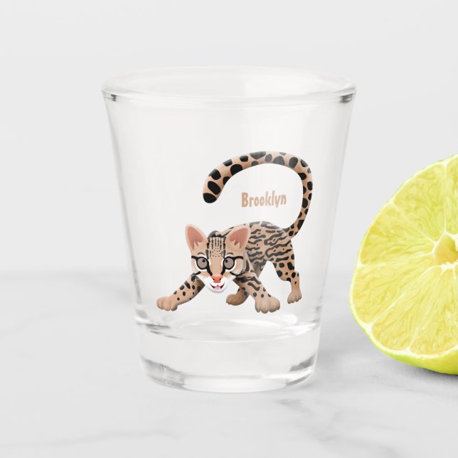 Verre A Shot Illustration de cartoon d'ocelot mignon (Devant)