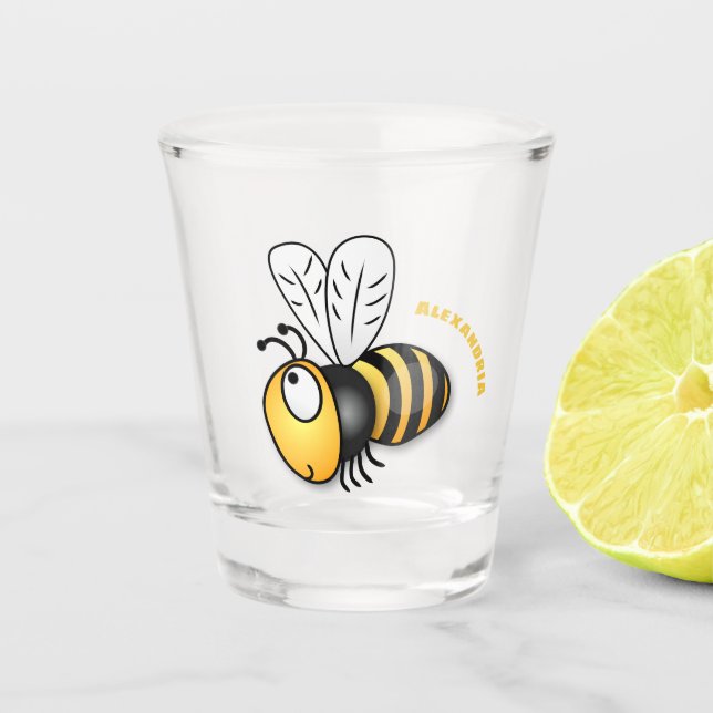 Verre A Shot Illustration de dessin animé d'abeilles joyeux (Devant)