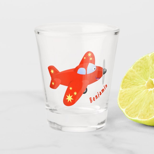 Verre A Shot Illustration de dessin animé d'avion rouge mignon  (Devant)