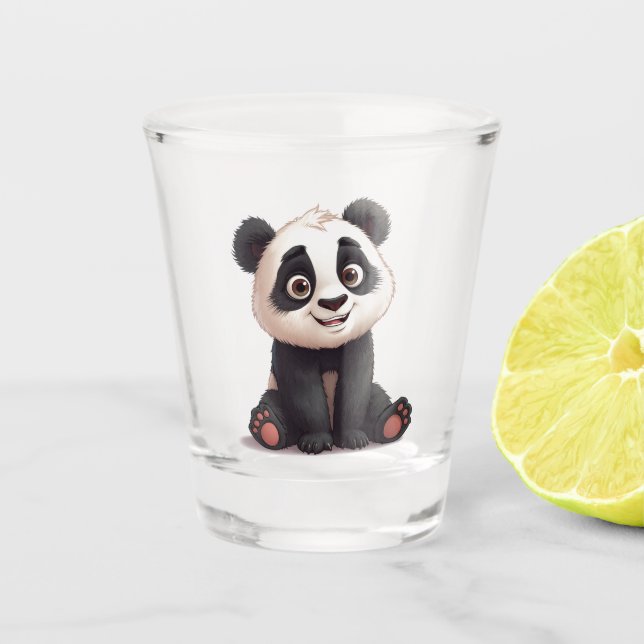 Verre A Shot Illustration de dessin animé d'ours panda assis (Devant)