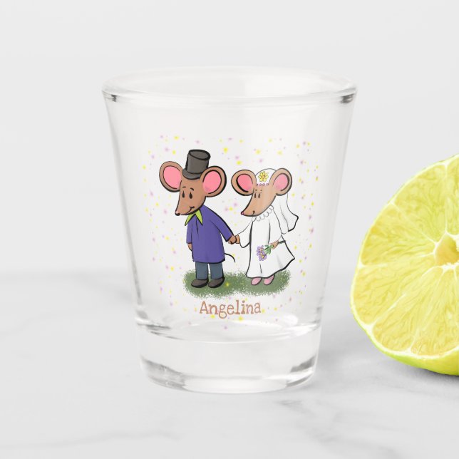 Verre A Shot Illustration de dessin animé d'un couple de souris (Devant)