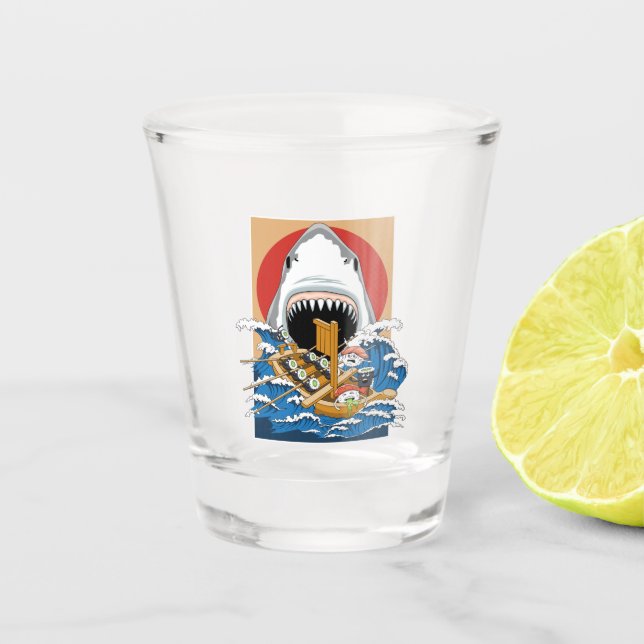 Verre A Shot Illustration de l'attaque de requins sushis (Devant)