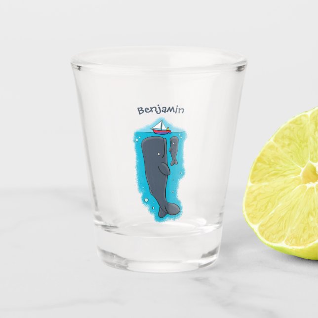 Verre A Shot Illustration de mignons baleines et voiliers (Devant)
