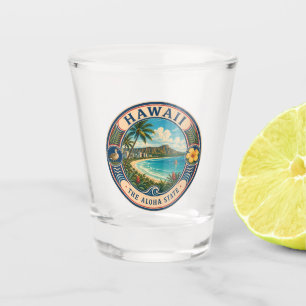 Verre A Shot Illustration de paysage d'Hawaï Badge d'art de voy