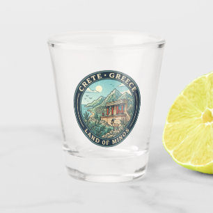 Verre A Shot Illustration de voyage de Crète Grèce Badge d'art