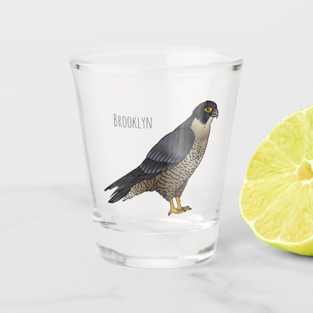 Verre A Shot Illustration d'oiseau de faucon pèlerin (Devant)