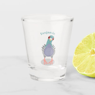 Verre A Shot Illustration drôle de pigeon curieux