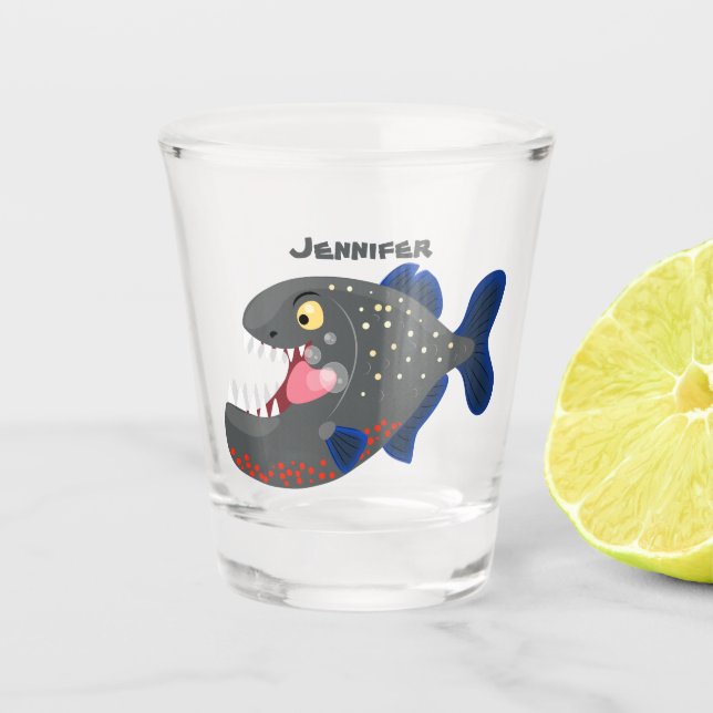 Verre A Shot Illustration drôle de piranha affamée (Devant)