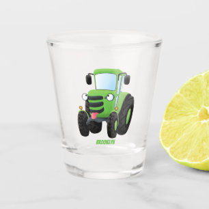 Verre A Shot Illustration du joli joyeux tracteur agricole vert