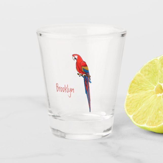 Verre A Shot Illustration du perroquet de macaw Scarlet (Devant)