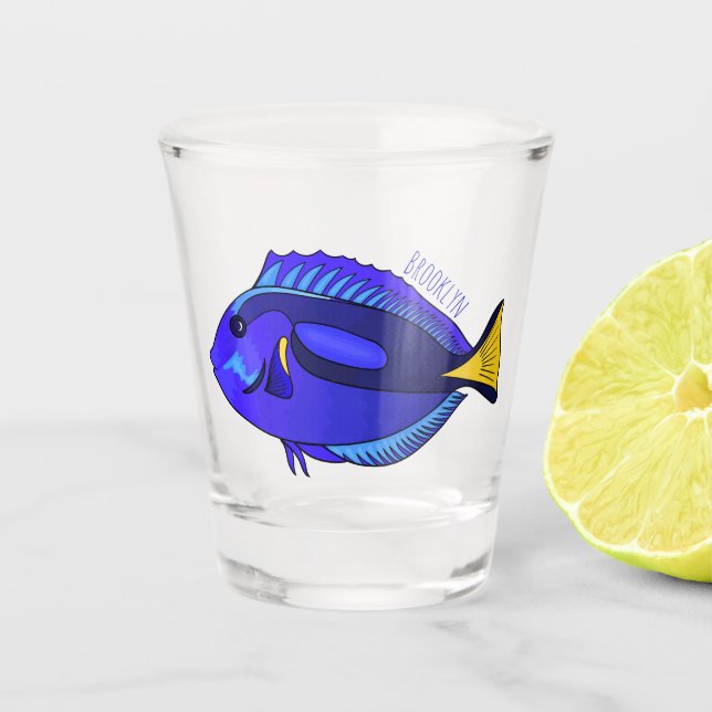 Verre A Shot Illustration du poisson de la cuve bleue (Devant)