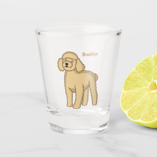 Verre A Shot Illustration d'un caniche brun joyeux (Devant)