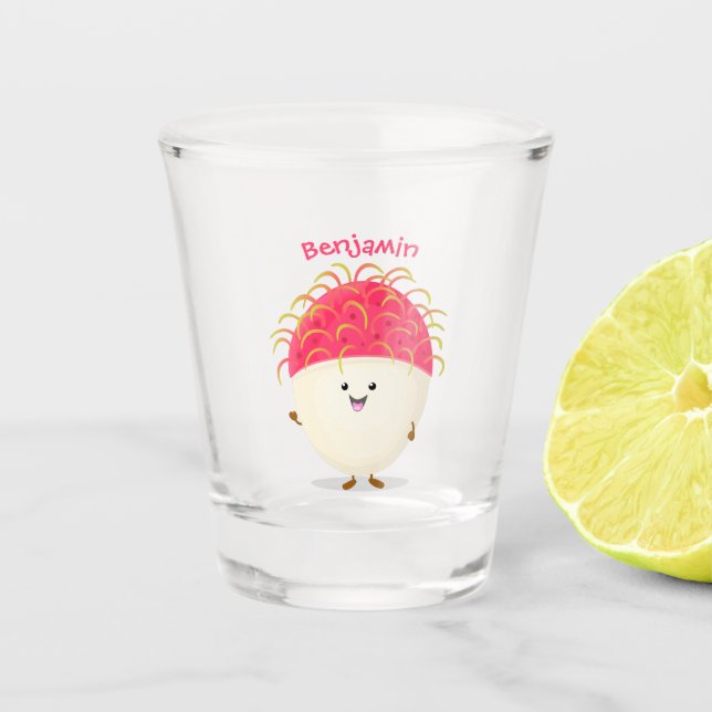 Verre A Shot Illustration mignon du ramboutan rose (Devant)