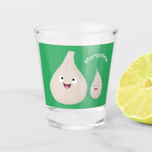 Verre A Shot Illustration végétale de caricature à l'ail mignon