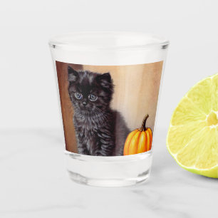 Verre A Shot Illustration vintage Halloween Black Kitten