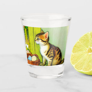 Verre A Shot Illustration vintage Tabby Cat