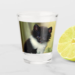 Verre A Shot Illustration vintage Tuxedo Kitten