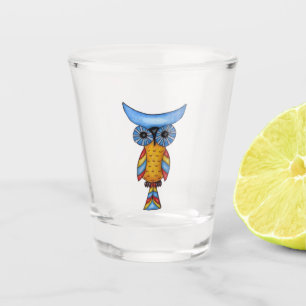 Verre A Shot Imaginaire Chouette Tête Bleue Yellow Corps coloré
