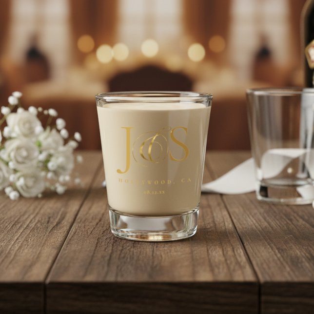 Verre A Shot Initiales de mariage simplement élégantes Or ID102 (Créateur téléchargé)