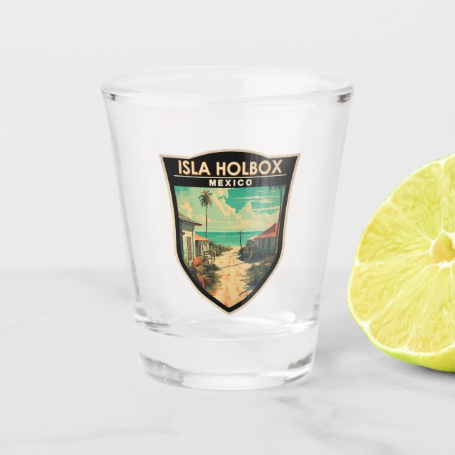Verre A Shot Isla Holbox Mexique Voyage Art Rétro (Devant)